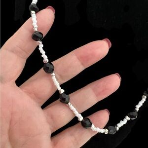 Elegant Black Crystals and White Beaded Necklace